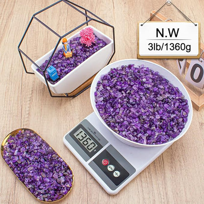 3 LB Amethyst Crystal Rocks Tumbled Crushed Stones Amethyst Crystal Quartz Chips Bulk Natural Gemstones Healing Reiki Mini Quartz Vase Filler Fish Tank Gravel Rocks
