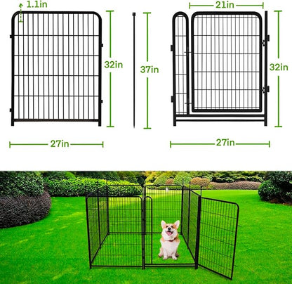 Garden Fencing 32 inch High, 12 Panels Total 26.6 Ft(L) Dog Fence Outdoor for Yard, Gate 21 Inches Wide with Low Sills. Fencing for Garden beds, Animal Barrier Fences, Rabbit Fence