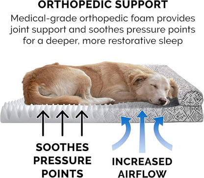 Furhaven Orthopedic Dog Bed for Large/Medium Dogs w/ Removable Bolsters & Washable Cover, For Dogs Up to 55 lbs - Plush & Southwest Kilim Woven Decor Sofa - Boulder Gray, Large