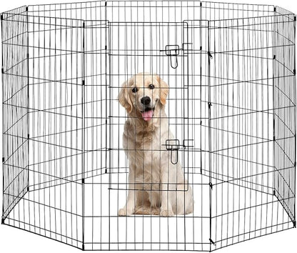 8-Panel Tall Dog Playpen Crate Fence Pet Kennel Play Pen Exercise Cage, 42-Inch, Black