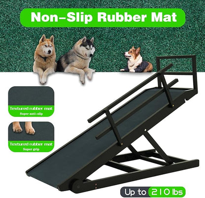Dog Ramp for Bed, Dog Stairs for Small and Large Dogs, Portable Dog Steps for Bed, Couch, Car, Adjustable Folding Pet Ramp, Upgrade Rubber Pet Steps, Supports up to 210 lbs (Medium-Brown)
