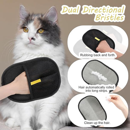 2Pcs Pet Hair Removal Gloves, Reusable Pet Cat Dog Hair Removal Grooming Gloves, Electrostatic Cat Grooming Glovee for Hairs Removals, for Couch, Furniture, Carpet, Car Seat