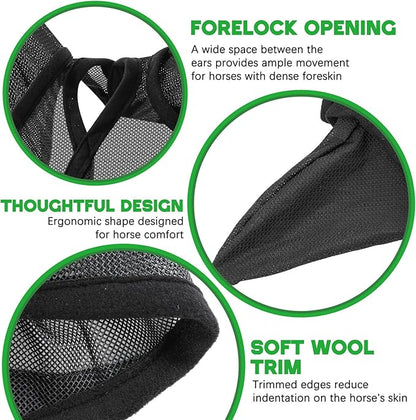 2 Pcs Horse Fly Mask with Ears Adjustable UV Protection Horse Fly Mask Accessories Large Eye Space with Ears for Horses Summer, Black and Gray, L