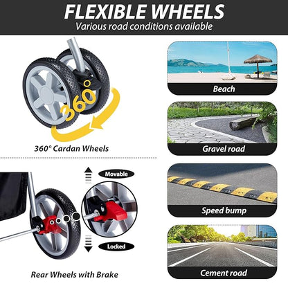 4 Wheels Pet Stroller for Small Medium Dogs Cats 10-33 lbs, Foldable Dog and Cat Stroller with Cup Holder & Storage Basket & Breathable Mesh, Pet Strolling Cart for All-Season, Black