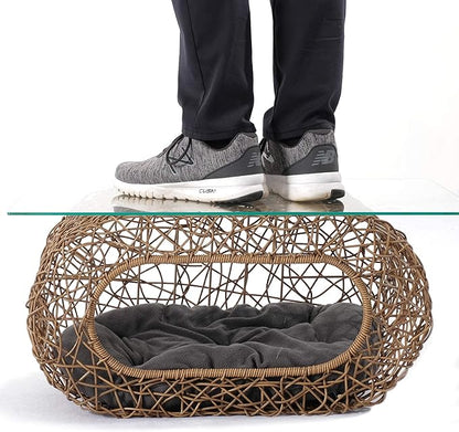 Fun Stackable Cat Condo for Indoor Cats - Interactive Play Faux Rattan Cat House for Indoor Cats Kitty, Pet Friendly Top/Side House Entry, Cat Bed Enclosed