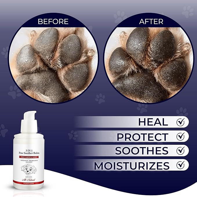 Dog Paw Pad Balm - 3-in-1 Lick Safe Soother & Moisturizer& Lotion for Dog Paws Nose, Elbow, Snout - Natural, Quick-Drying, Non-Sticky - All-Weather Cat Paw Balm Cream- 3.5 Oz/100Gram