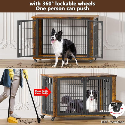 EasyCom 41" for Training Moveable XL Dog Crate, Large Dog Crate Furniture with Top-Access Teasing/Feeding Doors, Chew-Resistant Dog Kennel Indoor Furniture for Medium and Large Dogs