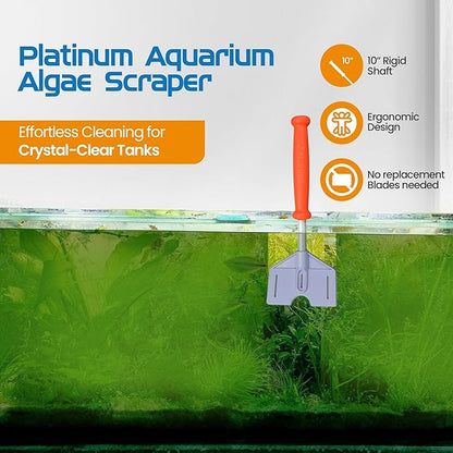 FL!PPER Flipper Platinum Aquarium Algae Scraper | Glass & Acrylic Tank Cleaner with Serrated Blade for Efficient Aquarium Maintenance (10” Rigid Shaft)