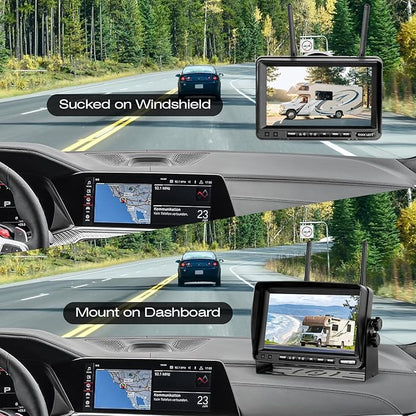7 Inch Wireless RV Backup Camera System for Truck/Trailer/Camper/Bus, 1080P Dual/Quad Split Screen with DVR, Clear Night Vision, Support 4 Cameras, IP68 Waterproof Digital Wireless System