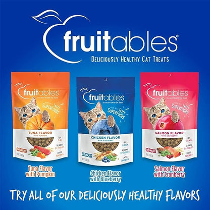 Fruitables Crunchy Low Calorie Treats Packed with Protein For Cats Healthy Free of Wheat, Corn and Soy – Made with Real Chicken with Blueberry – 2.5 Ounces