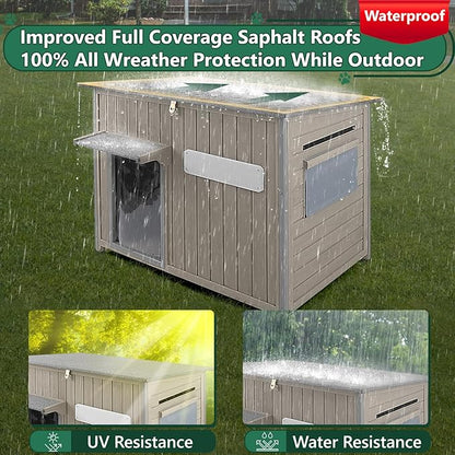 43.3" L Large Outdoor Dog House Weatherproof Doghouse for Medium to Large Dogs with Anti Bite Frames Wooden Dog Kennel with Window,8 Elevated Feet,Reinforced Bottom for Pet Up to 180 LBS