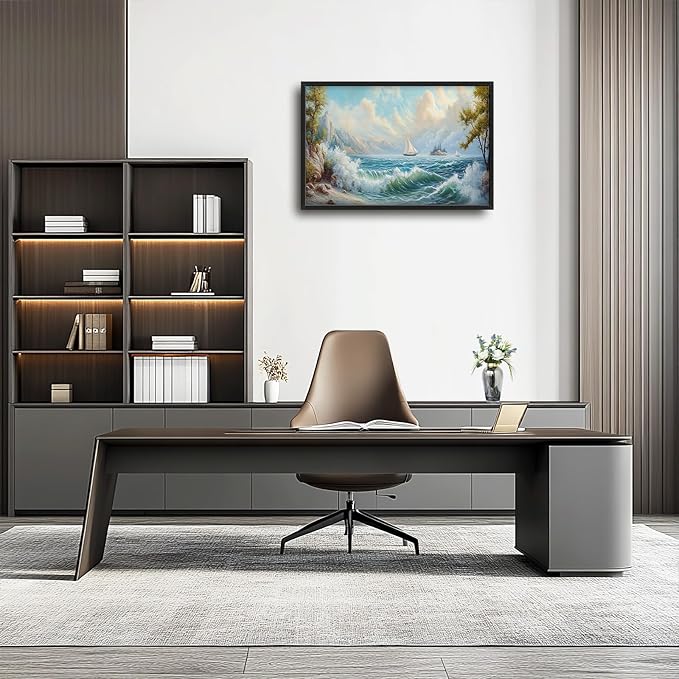 Framed Large Sailboat Wall Art for Living Room, Oversized Sea Coastal Wall Decor Beach Nautical Canvas Painting Seascape Pictures Home Decoration for Living Room Bedroom Office 36"x24"