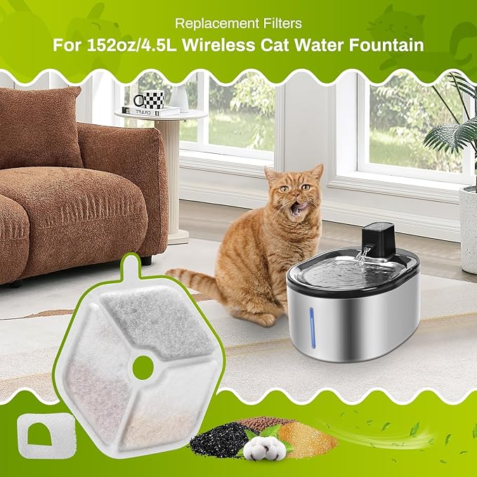 18 Packs Replacement Filters and Sponges for 152oz/4.5L Wireless Cat Water Fountain, ZEKIRY Cat Water Fountain Filters, 5-Layer Filtration System Pet Fountain Filters