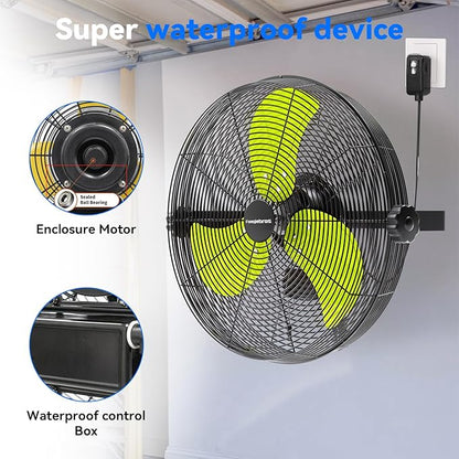 2600 CFM 14 inch Outdoor High Velocity Wall Mounted Fan, 3-Speed Metal Fans with IP44 Enclosure Motor, Industrial Grade Weatherproof Wall Fan for Patio, Greenhouse, Garage, and Gazebo