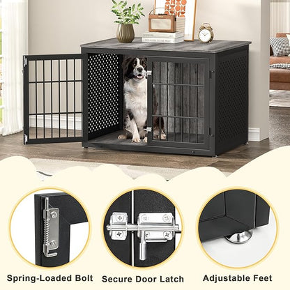 42" Heavy Duty Dog Crate Furniture for Large and Medium Dogs, Enclosed Design Wooden Metal Kennel, Pet Cage Furniture Indoor, Decorative Dog Kennel, End Table