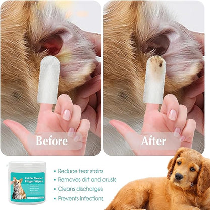 Ear Wipes for Dogs & Cats - Comfortable Finger Design, Gentle Ear Wax, Debris, and Dirt Cleaning | 50-Count Pack
