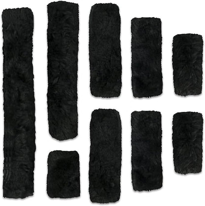 ECP Equine Comfort Products Merino Sheepskin Halter Fleece Set for Horses, 100% Natural Wool, Chafe Protection, Breathable Relief & Cushioned Comfort, Machine Washable, 9-Piece Set, Black