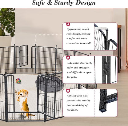 Dog Playpen 32 inch 30 Panels Indoor Outdoor Dog Pen for Medium/Small Dogs Heavy Duty Metal Dog Fence Outdoor for Yard, Puppy Playpen with Door Portable Pet Fence for RV Camping Yard