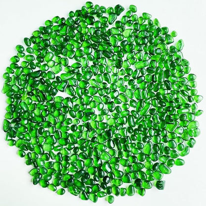 Glass Stones, 0.85LB/385g Green Aquarium Gravel Rocks, Green Pebbles for Fish Tank, Sea Glass for Vase Filler Craft