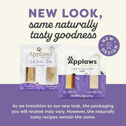 Applaws Natural Cat Treats, Grain-Free, High-Protein Whole Chicken & Tuna Loins, Single-Ingredient Healthy Snack for Cats (12 x 1.06 oz Loins)