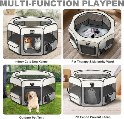 Aivituvin Dog Playpen Foldable Pet Play Pens with Carrying Bag for Cat, Puppies, Rabbits, Chickens, Durable Portable Pet Tent for Travel Camping Indoor/Outdoor Grey M