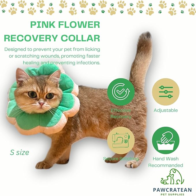 Adjustable Comfy Flower Style Elizabeth Collar for Cats Puppies Soft Recovery Cone Pet Protective Neck Collar (Green, Samll)