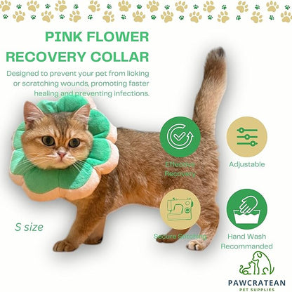 Adjustable Comfy Flower Style Elizabeth Collar for Cats Puppies Soft Recovery Cone Pet Protective Neck Collar (Green, Samll)