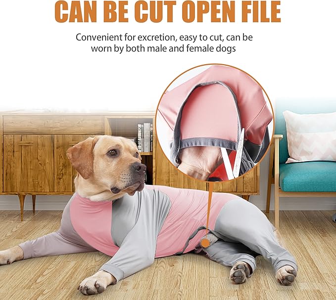 Dog Recovery Suit, Abdominal Wound After Surgery Wear, Prevent Licking Wounds, E-Collar & Cone Alternatives, Long Sleeve Postoperative Shirts Dog Pajamas Prevent Shedding(Large, Pink)