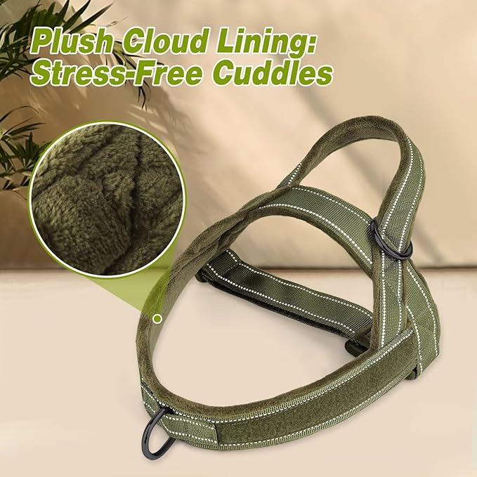 Forestpaw No Pull Dog Harness - Soft Flannel Padded Tactical Dog Vest Harness with Quick Release Buckle, Adjustable Reflective Pet Harness for Small Medium Dogs Walking Training,Green S