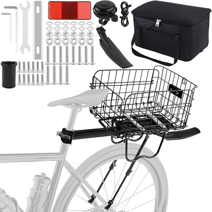 Aodaer Rear Bike Rack with Basket Quick Release Bike Rear Rack Heavy Duty Folding Bike Basket with Waterproof Bag & Cargo Net & Installation Tool