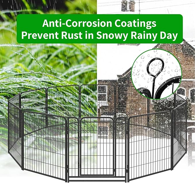 Dog Playpen Outdoor Extra Wide 16 Panels Heavy Duty Dog Fence 40" Height Anti-Rust with Doors Portable for RV Camping Yard, Total 42FT, 140 Sq.ft, Snowy Black