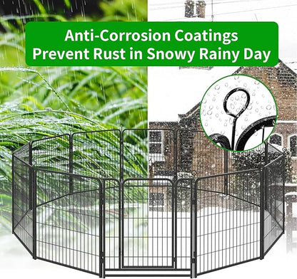 Dog Playpen Outdoor Extra Wide 16 Panels Heavy Duty Dog Fence 40" Height Anti-Rust with Doors Portable for RV Camping Yard, Total 42FT, 140 Sq.ft, Snowy Black