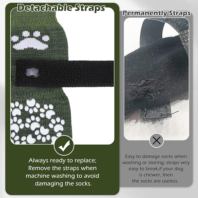 EXPAWLORER Anti Slip Dog Socks to Prevent Licking Paws, Shoes for Hot Pavement, Dog Booties for Small Medium Large Senior Dogs, Traction Control Boots & Paw Protectors for Hardwood Floors ArmyGreen