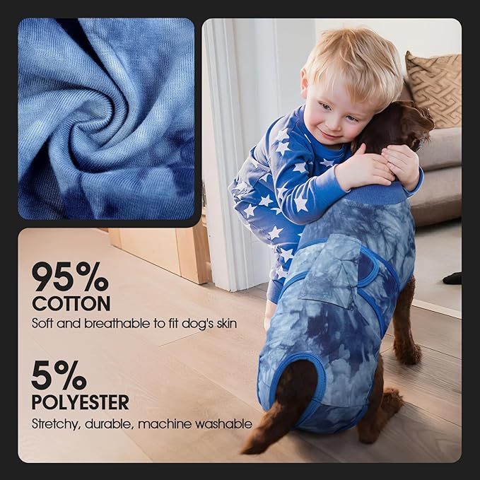 FUAMEY Recovery Suit for Dogs After Surgery,Soft Breathable Dog Bodysuit E-Collar & Cone Alternative Surgical Suit,Male Female Dog Neuter Spay Suits Anti Licking Wounds Onesie Blue Tie Dye XS