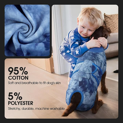 FUAMEY Recovery Suit for Dogs After Surgery,Soft Breathable Dog Bodysuit E-Collar & Cone Alternative Surgical Suit,Male Female Dog Neuter Spay Suits Anti Licking Wounds Onesie Blue Tie Dye XS