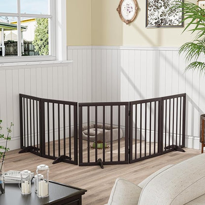 Freestanding Foldable Dog Gate 2 Panel,Fully Assembled Dog Gates for Doorways, Wooden Pet Gates for The House, 24-inch Tall Pet Gate Indoor