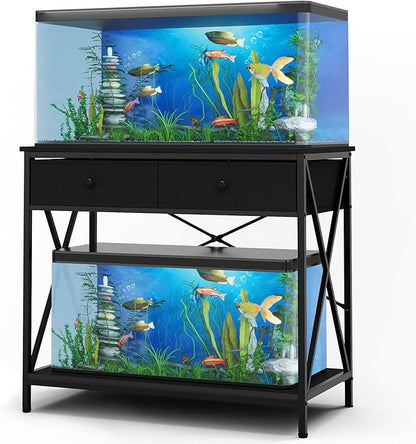 Fish Tank Stand 40 Gallon: Sturdy Aquarium Stand with Accessories Storage - Metal Fish Tank Table for 40-50 Gallon Reptile Breeder Turtle Terrarium - 35"X19.54" Weight Capacity 660 lbs