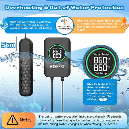 Aquarium Heater, 100W/200W/300W/500W Adjustable Fish Tank Heater with Intelligent Digital LED Controller, Overheating and Out of Water Protection for Freshwater and Saltwater Tanks