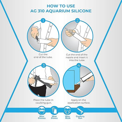 Aquarium Silicone Sealant Clear (2x10.5 floz) 100% Silicone, Waterproof Aquarium Safe, Non-Toxic Fish Tank Glue, Solvent Free, Rapid Curing, Strong Adhesion, Transparent, 2 Pack