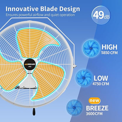 20 Inch Outdoor Wall Fan, 5800 CFM Waterproof Wall Mounted Fan Industrial Grade Metal Outdoor Fans, 3 Speeds, Adjustable Tilt, for Patio, Greenhouse, Garage, Gazebo Use, UL Listed