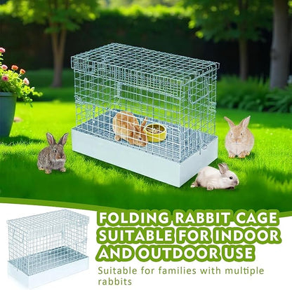 Folding Rabbit Cage, 18 x 10 x 14 in Portable Bunny Carrier with Tray and Handles for Transport, Travel or Temporary Housing, Indoor Outdoor Pet Habitat Animal Enclosure