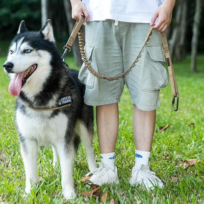 EXCELLENT ELITE SPANKER Tactical Bungee Dog Leash Military Adjustable Dog Leash Quick Release Elastic Leads Rope with 2 Control Handle（Grey