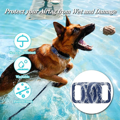 4 Pack Waterproof AirTag Dog Collar Holder Compatible with Apple AirTag, Silicone Hidden Loop Holder for Airtag Tracker, Anti-Lost Dog Collar Air Tag Accessories(Gray,Black,Blue,Dark Green)