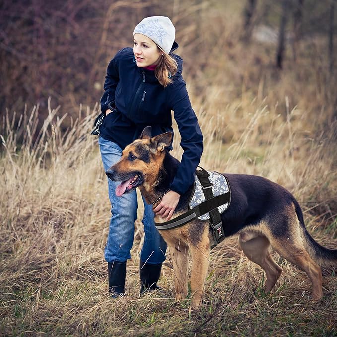 Dogline Dog Harness, Reflective No-Pull Adjustable Vest with Handle for Walking, Training, Breathable, No - Choke Harness for Small, Medium or Large Dogs Room for Patches Girth 18 to 24 in Urban Camo