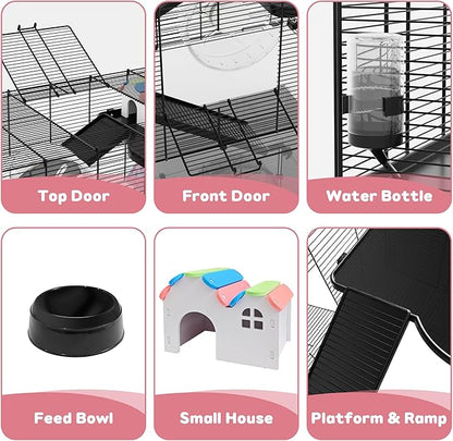 3-Tier Glass Hamster Tank, Large Hamster Cage Habitat with 11inch Big Running Wheel for Rat, Mouse, Gerbil, Syrian Hamster, 590 SQ INCHES