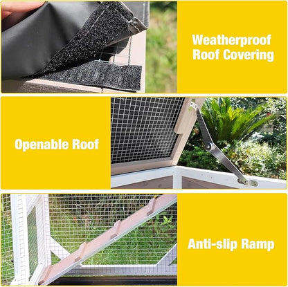 Aivituvin Rabbit Cage Indoor Outdoor Bunny Hutch on Wheels, 2 Story Wood Guinea Pig Cages with 2 Deeper Pull Out Trays