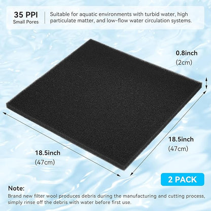 Aquarium Filter Sponge Pad, Filter Media Foam Sponges, Filter Accessories for Fish Tanks and Ponds (18.5"x18.5"x0.8", 35PPI, 2 Pack)