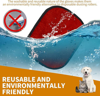 2PCS Electrostatic Pet Grooming Gloves, Reusable Hair Remover for Dog Cat Fur on Clothes Furniture Car Seat/Red