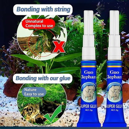 Aquarium Glue Fish Safety, 2Pcs Coral Reef Glue for Plants Moss, Coral, Stone, Wood Aquascaping, Quick Drying (2)