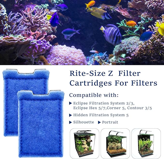 8 Pack Aquarium Filter Cartridges Rite-Size Z - Compatible with Marineland Eclipse & Emperor & Hidden Filtration System, Carbon Fish Tank Filters Replacement, Bio Media for Aquarium Filter